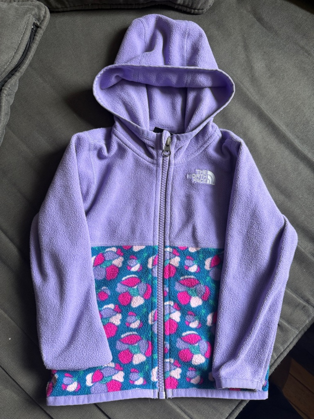 The North Face Lavender Hooded Fleece Jacket with Colorblock Pattern